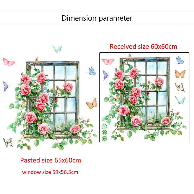 3D Fake Window Wall Sticker Self Adhesive Window Sill Flower Butterfly Decal for Living Room Bedroom Decoration Home Decor