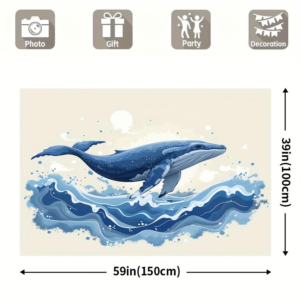 1 piece, popular holiday background fabric, featuring whale and wave patterns, suitable for parties and outdoor patios