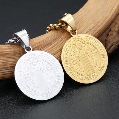 Catholic 316L Stainless Steel Saint Benedict Cross Pendant Necklaces for Men Women Religious Exorcism Prayer Jewelry Wholesale