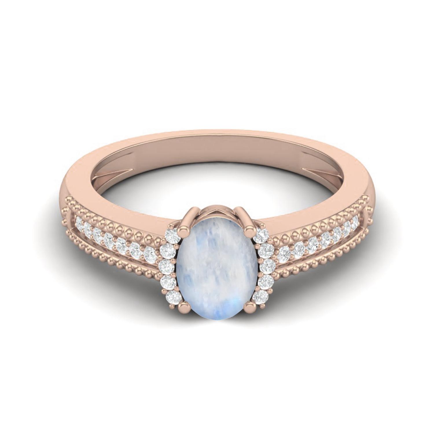 

7 X 5 MM Oval Moonstone Gemstone 925 Sterling Silver Rose Vermeil Halo Accent Wedding Women Ring 7 ярко-розовый
