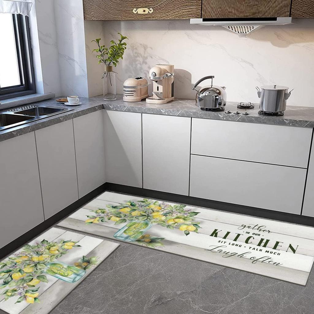 Sunflower Farmhouse Kitchen Rugs Colorful Summer Flowers Decorative Rug for Kitchen Low-Profile Floor Mats for Home Kitchen