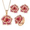 Popular Jewelry Copper Bottom Gold-Plated Simulation Red Corundum Rose High-End Light Luxury Suit Women