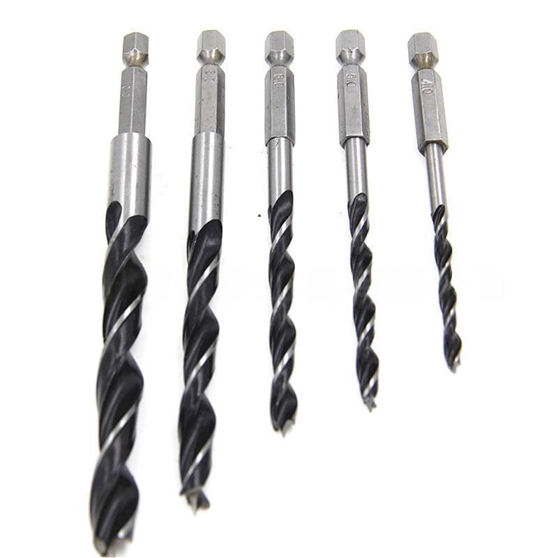 5pc hexagonal handle three pointed woodworking drill 4-10mm woodworking hole expanding power drilling tool accessory set