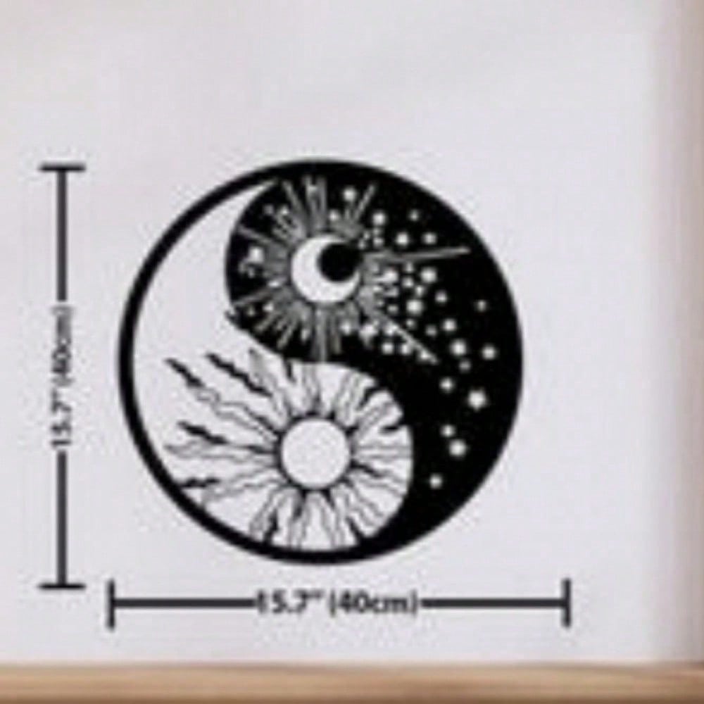Yin Yang Sonne Mond Sterne Himmlische Metall-Wandkunst, Boho Meditationsdeko, Spirituelles Geschenk