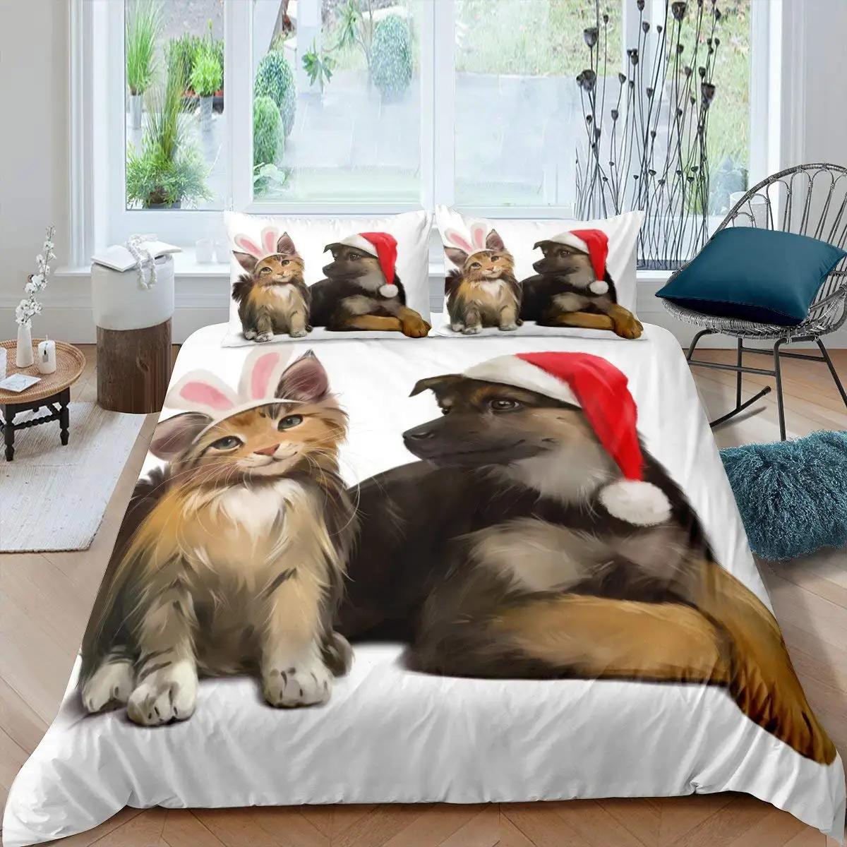 

Boys Girls Kids 3D Bedding Cute Animal Pet Kitten Lovely Kitten Puppy Duvet Cover Cartoon Dog Animal Design Bedroom Decoration EU Single(135*200cm)3pcs