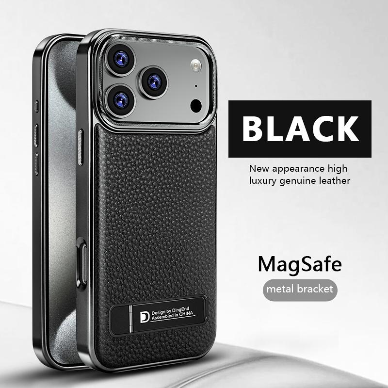 

Роскошный кожаный чехол с магнитной гальванической отделкой для iPhone 17 Pro Max Funda iPhone 16 Pro Max 15 14 13 Складная подставка Ударопрочный держатель для телефона Чехол For iPhone 17 чёрный