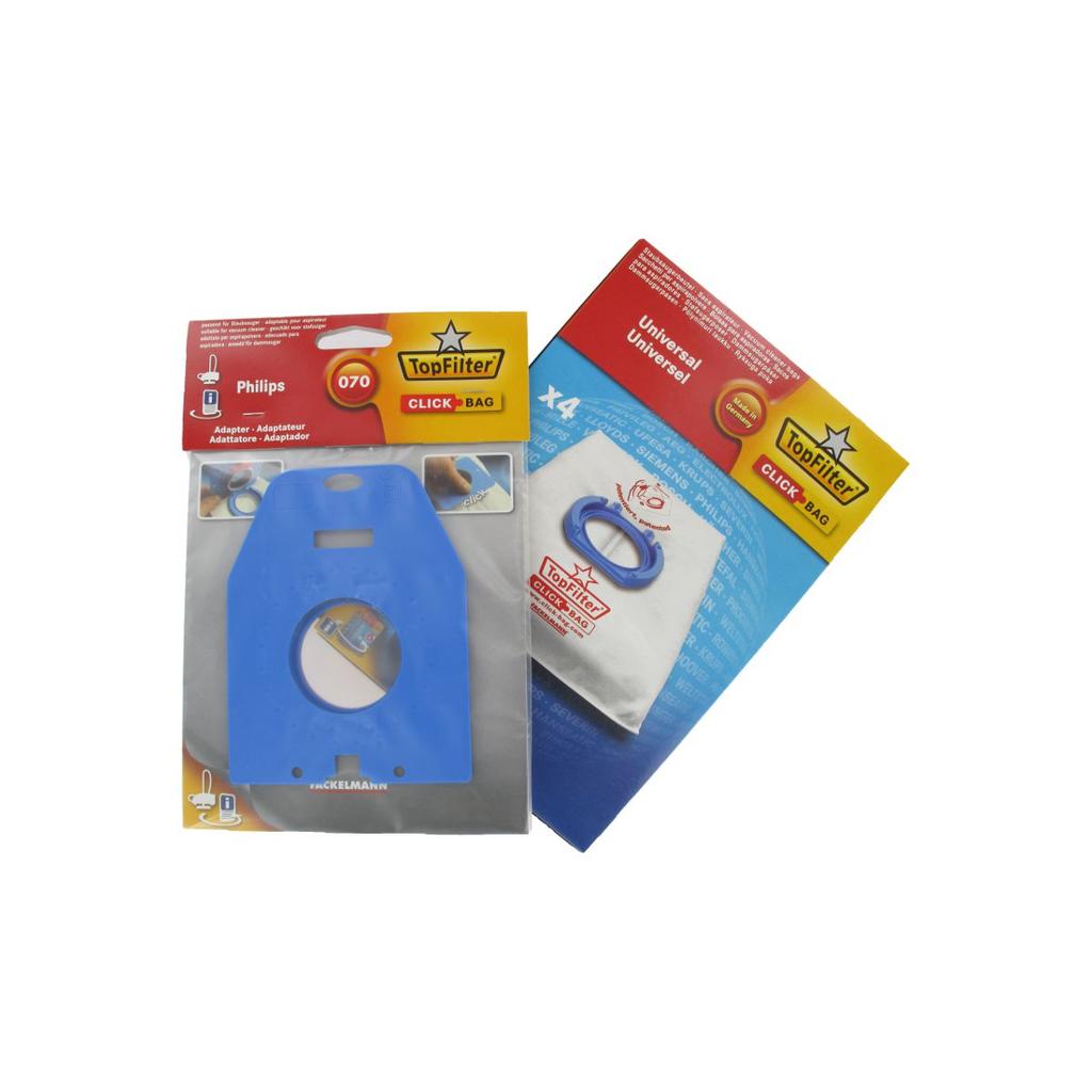 Box of 4 Top Filter Universal Vacuum Cleaner Bags with Click Bag Adapter for Philips Vacuum Cleaners