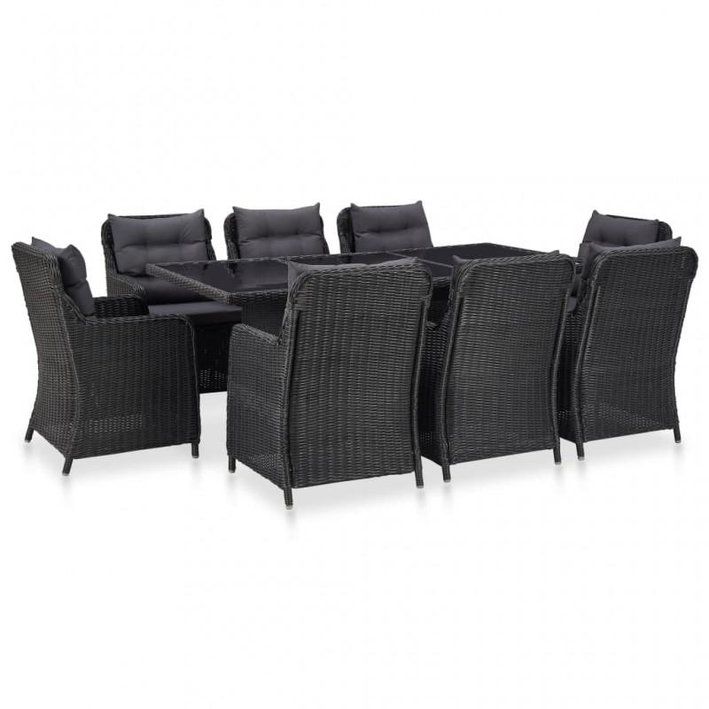 Day and Night - idaXL Garden Dining Set 9 Pieces Black Synthetic Rattan