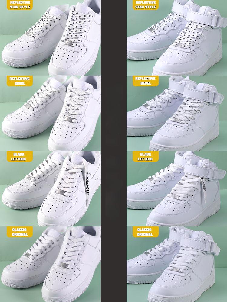 1Pair Reflective Shoelace for Sneakers Shoe Buckle Flat Pure White Shoe Laces High Top Shoelaces af1 Men's Women's Shoe Cord