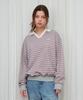 AMES-WORLDWIDE V Neck Collar Stripe Sweatshirt Gray