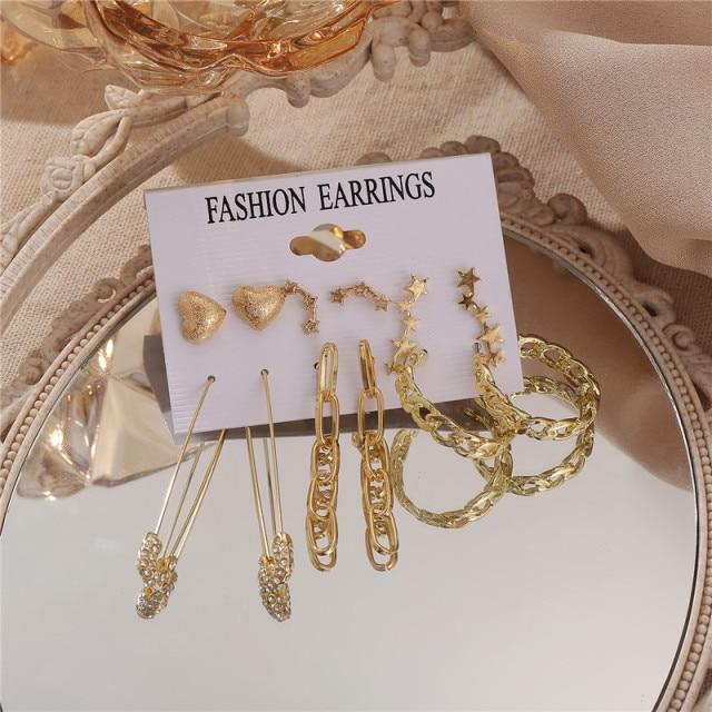17KM Trendy Exquisite Pearl Metal Earrings Set for Women Geometric Circle Dangle Drop Earrings Acrylic Set of Earrings Jewelry