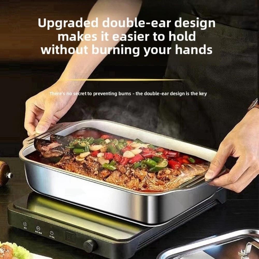 with Lid Grilled Fish Platter Non Stick Outdoor BBQ Grill Pan Durable Food Serving Pan Oven Safe