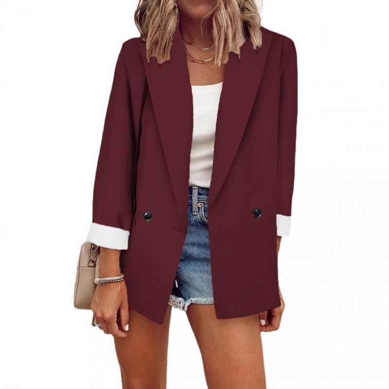 Womens Solid Color Long Sleeve Blazer Jacket Loose Fit Office Wear Winter