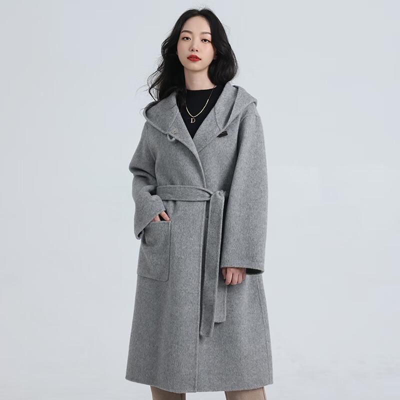 Yiliteng Women's Double-Faced Pure Wool Long Coat with Belt