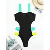 Women Sexy Color Block Backless Slim Fit One Piece Swimsuit