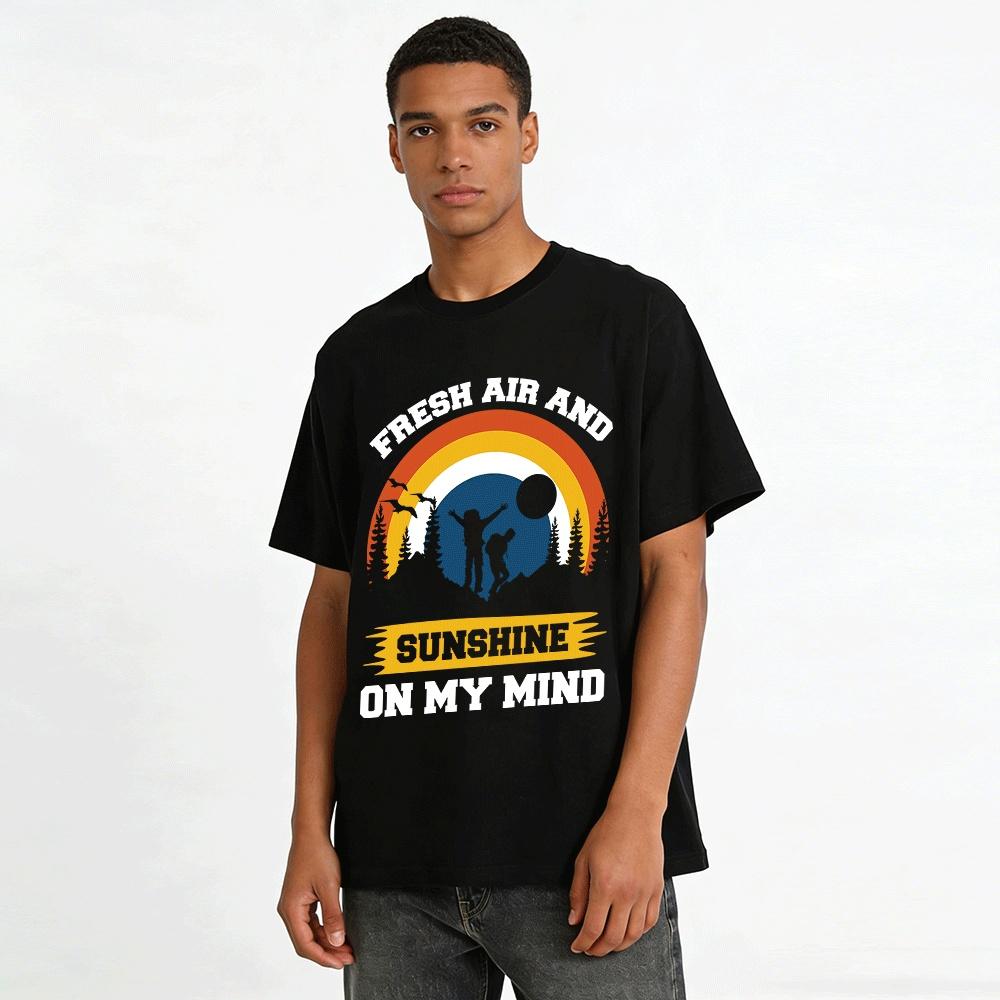 Sunshine Hiking Outdoor Print Casual Hiking Camping T-Shirt Pure cotton T-shirt