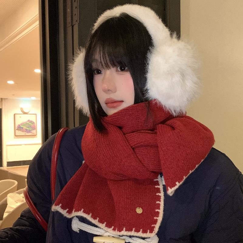 New Year's Red Overlock Knitted Scarf Women's Blue New Winter High End Warm and Cold Proof Atmosphere Scarf