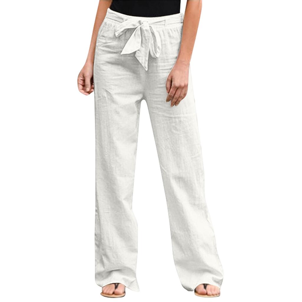 Women's Color Elastic Waist Breathable Loose Cotton And Linen Pants