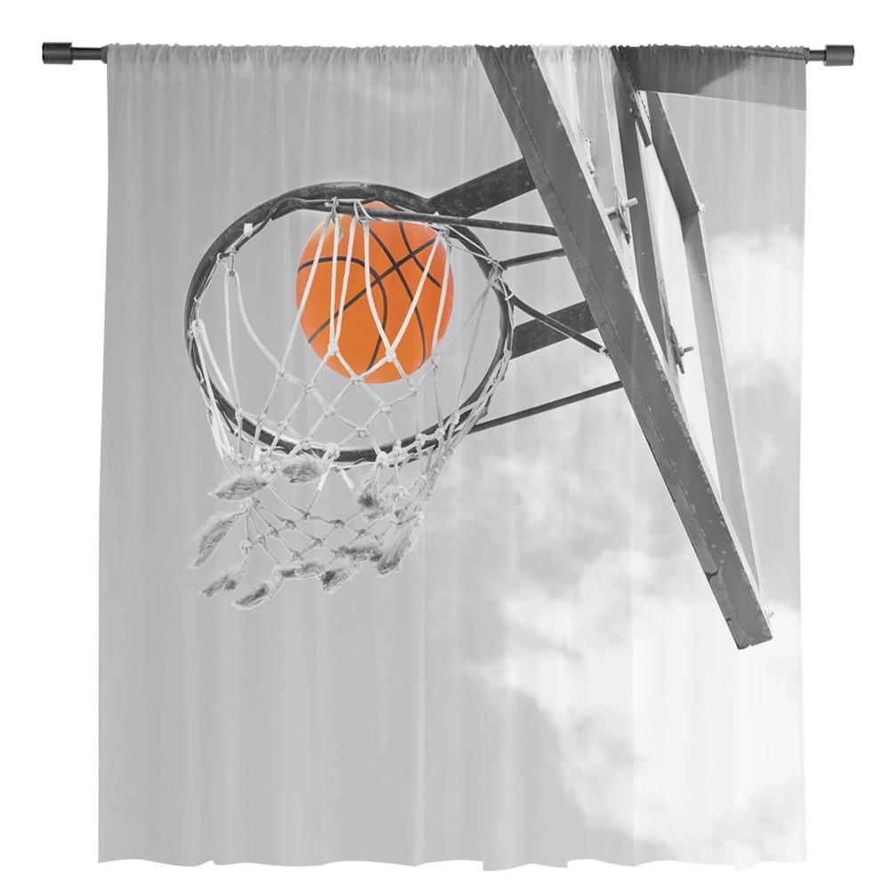 Basketball Sport Shooting Grey Sheer Drapes for Living Room Decoration Window Curtains Kitchen Curtains