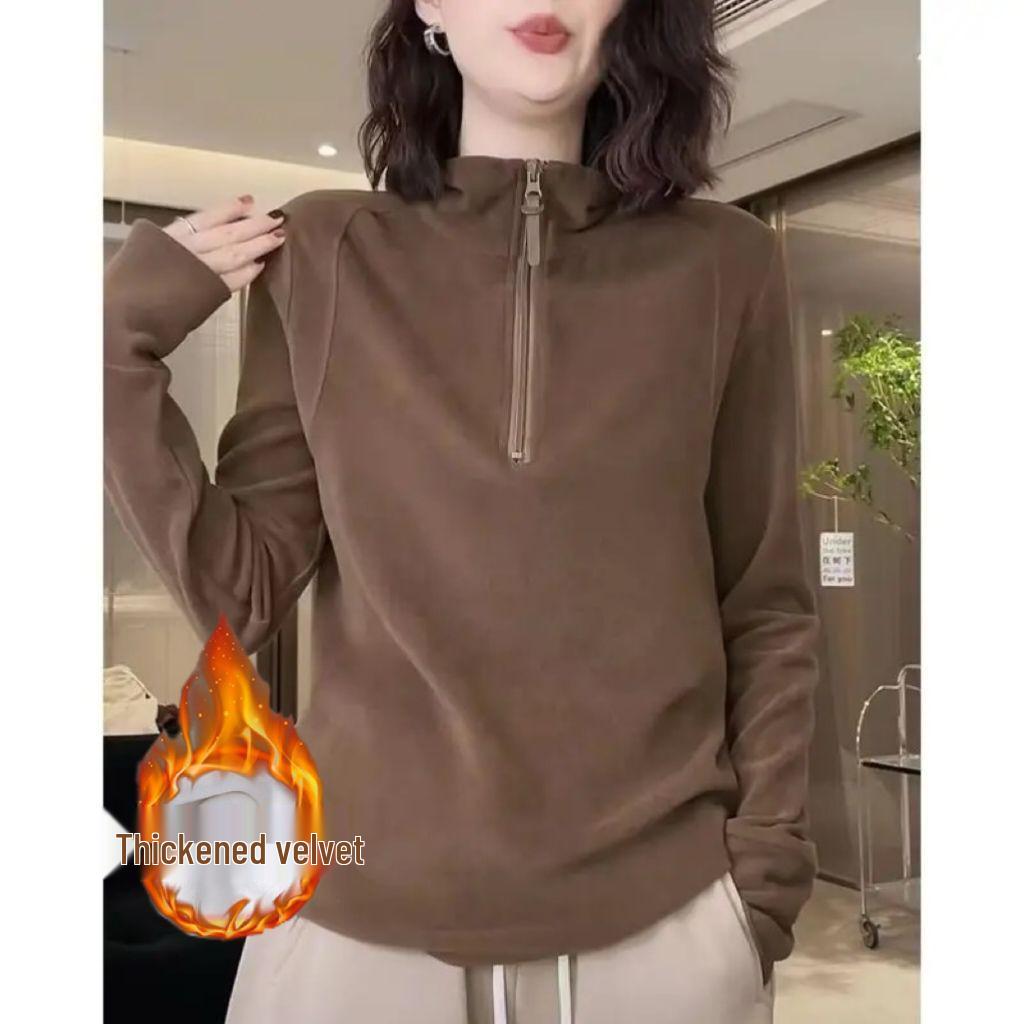 

W0T Women s Fleece Stand Collar Hoodie - Versatile Plus Size Autumn/Winter Layering Top 5XL (suggested 200-230 jin)