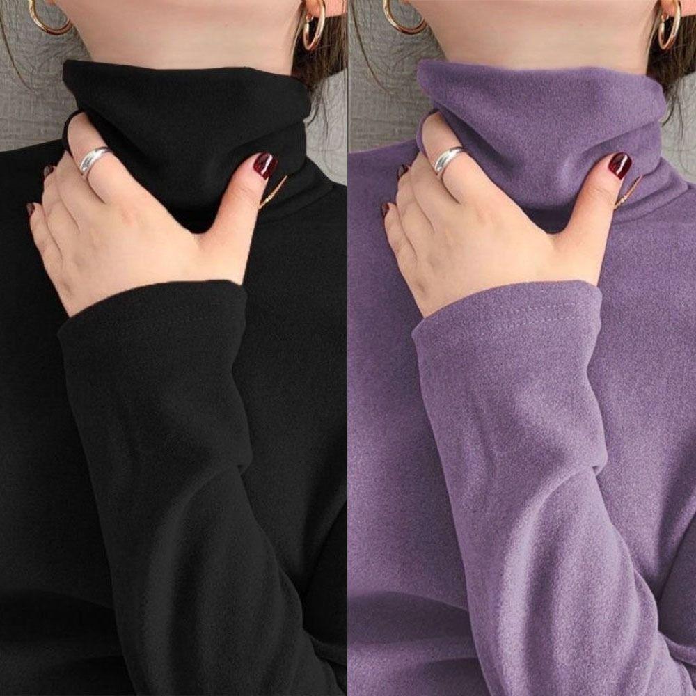 Solid Color Thermal Underwear High Collar Thermal Top Fashion Long-Sleeved T-Shirt for Women