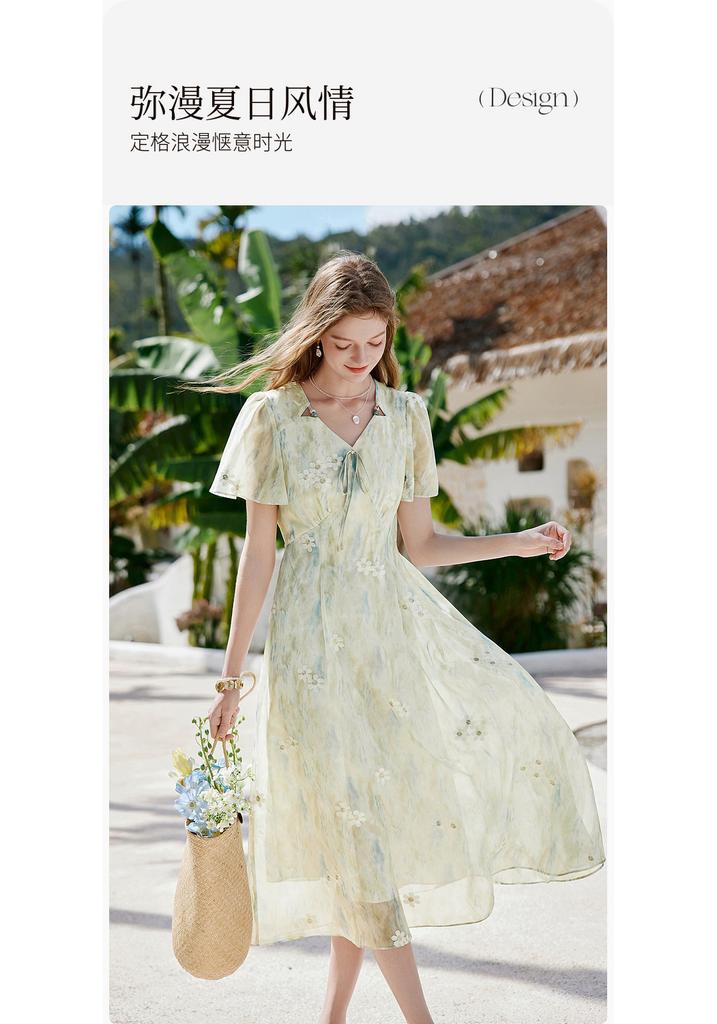 Vacation Style Blended V-neck Dress