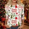 Women's Casual Three-Quarter Sleeve Christmas Print Round Neck Top