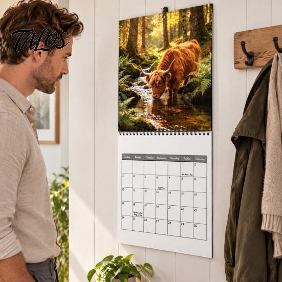 Thick Paper Memo Pad Baby Highland Cow Wall Calendar 2027, Cute Farmhouse Calf Hanging Calendar, Spiral Bound Office Jan-Dec 12 Monthly Planner