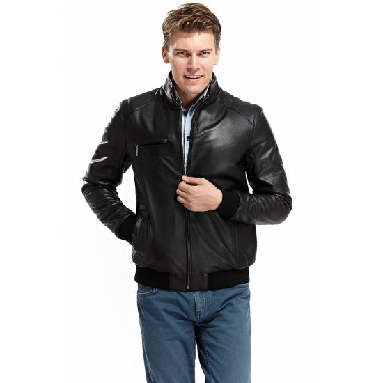 

Мужские куртки Мужская черная кожаная куртка Foman Slim Fit