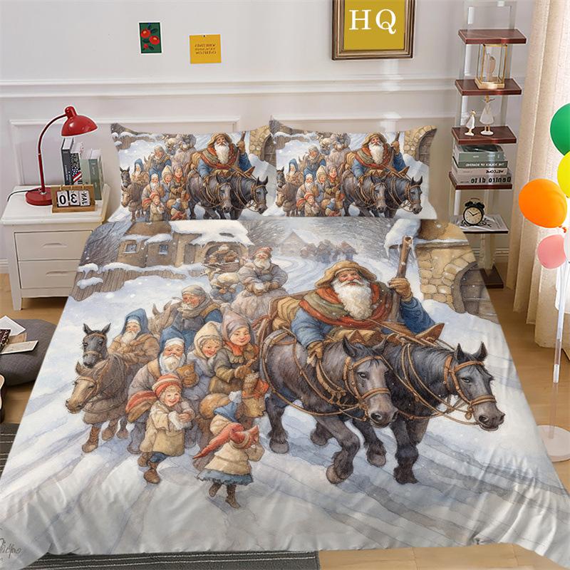 Christmas Snow Scene 3D Printed Polyester Pillowcase Quilt Cover Two Or Three Piece Set