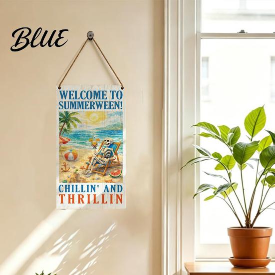 Solid Wood Wall Plaque Summer Wooden Hanging Sign, Welcome Sign Front Door Decor with Refresh Home Rope, Colorful Hanger for Seasonal Farmhouse Beach