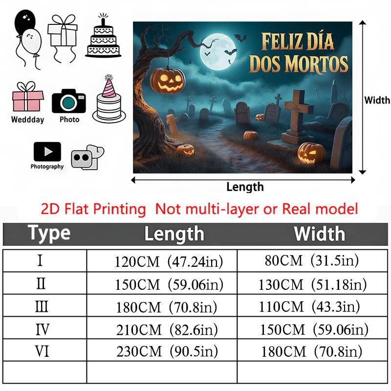 Party Backdrop Halloween Flat Graveyard Scary Pumpkin Lanterns Tombstones Event Photo Background Outdoor Party Decor