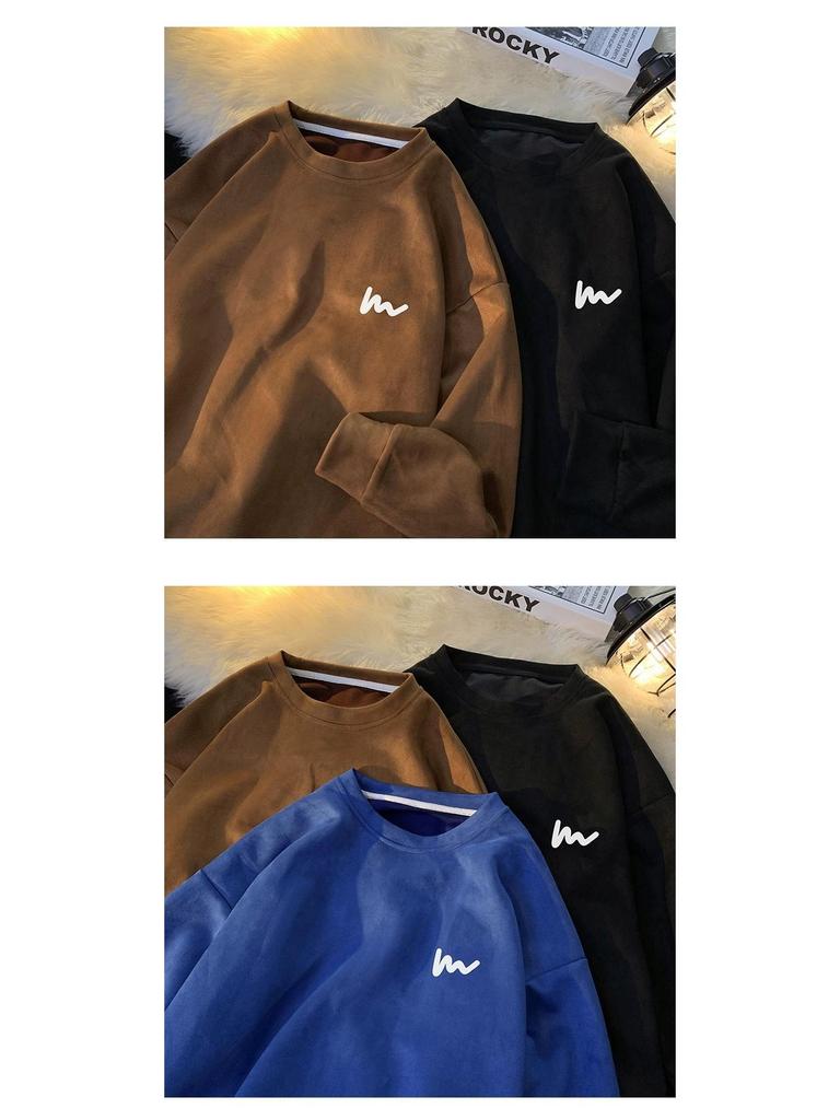 Hua Men's Heavyweight Embroidered Cotton Hoodie - Trendy Spring/Autumn Student Style, Loose Fit Long Sleeve