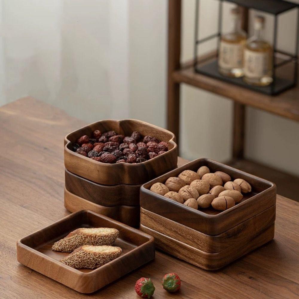 Natural Wooden Fruit Tray Japanese Style Dried Fruits Plates Stackable Tray  Restaurant