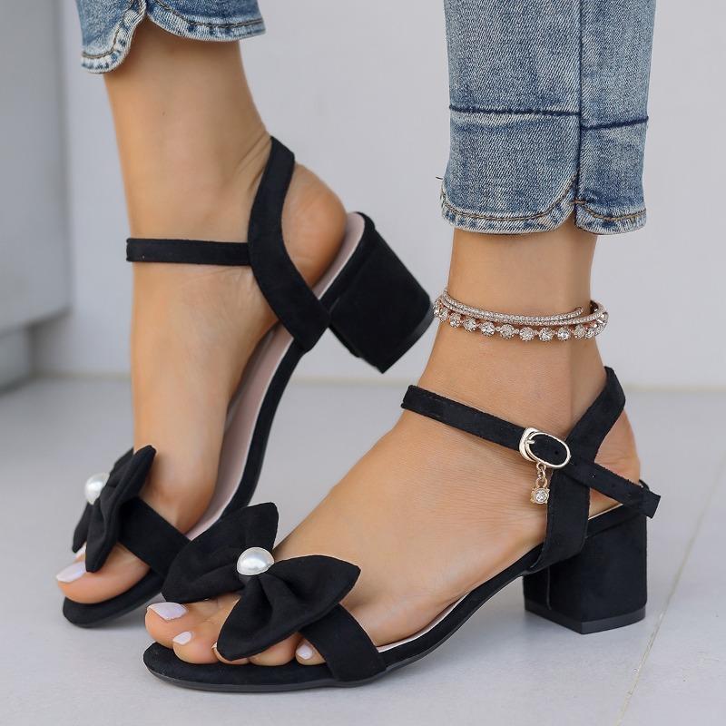 Fashion Ladies Shoes 2025 Plus Size Modern Women's Sandals Brand Dress Sandals Women Bow Tie Buckle Strap Med Heel Open Toe Shoes Women
