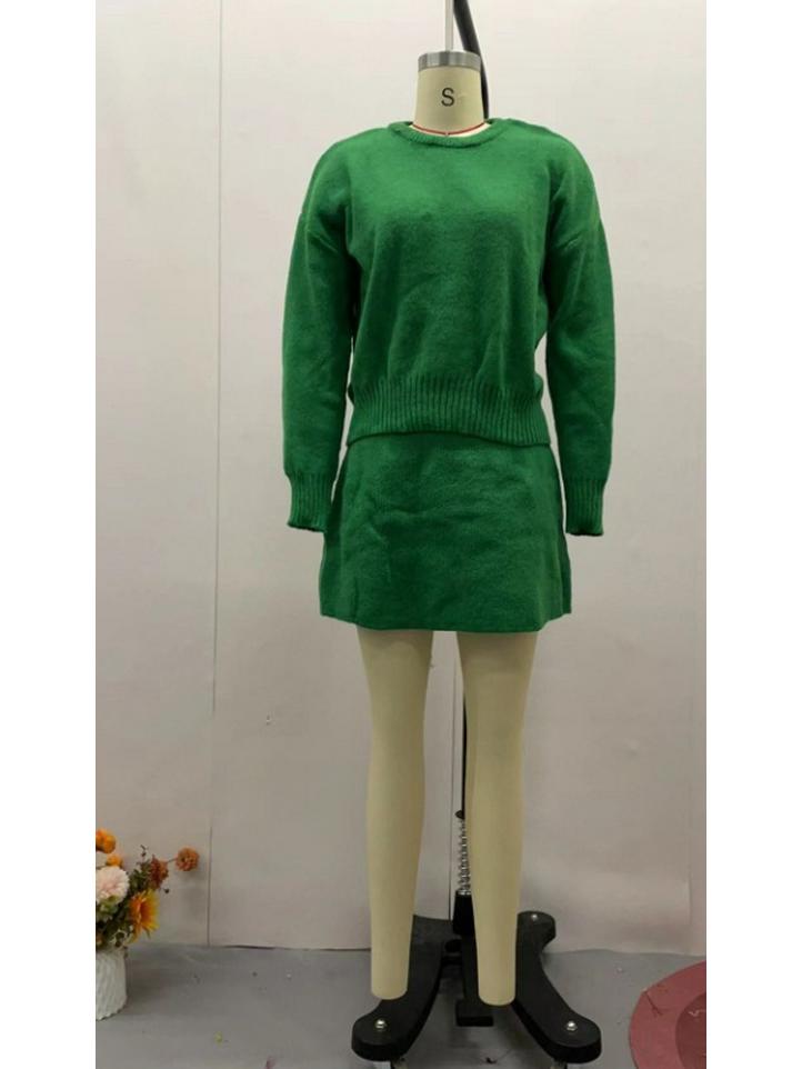 2024 Autumn European & American College Style Knitted Sweater and Skirt Set for Women