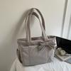 Bow tote bag for women, daily class commuting, versatile sweet girls simple and light handbag shoulder bag coffee color