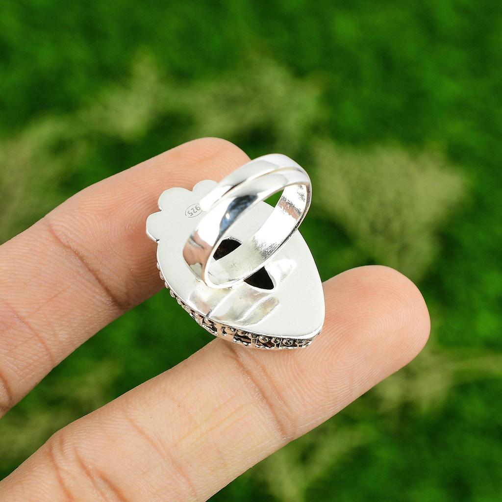 Natural Grass Garnet Promise Handmade Statement Ring Jewelry 925 Sterling Silver