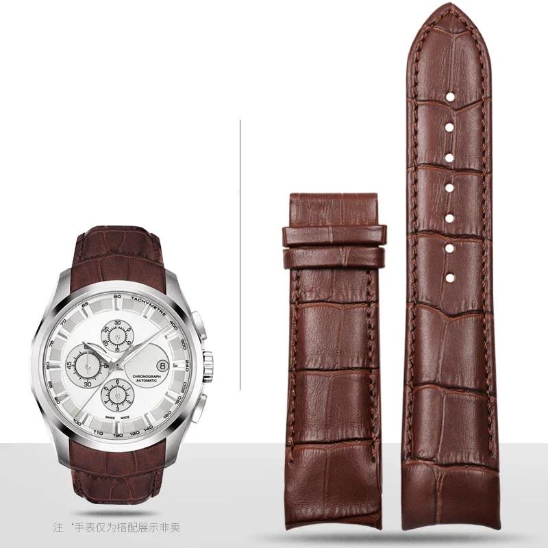 

Для Tissot T035 Метелик Сталева Пряжка Ремінець зі Шкіри Теляти Браслети Справжня Шкіряна Ремінець для Годинника Зігнутий Кінець Заміна 22мм 23мм 24мм 23mm