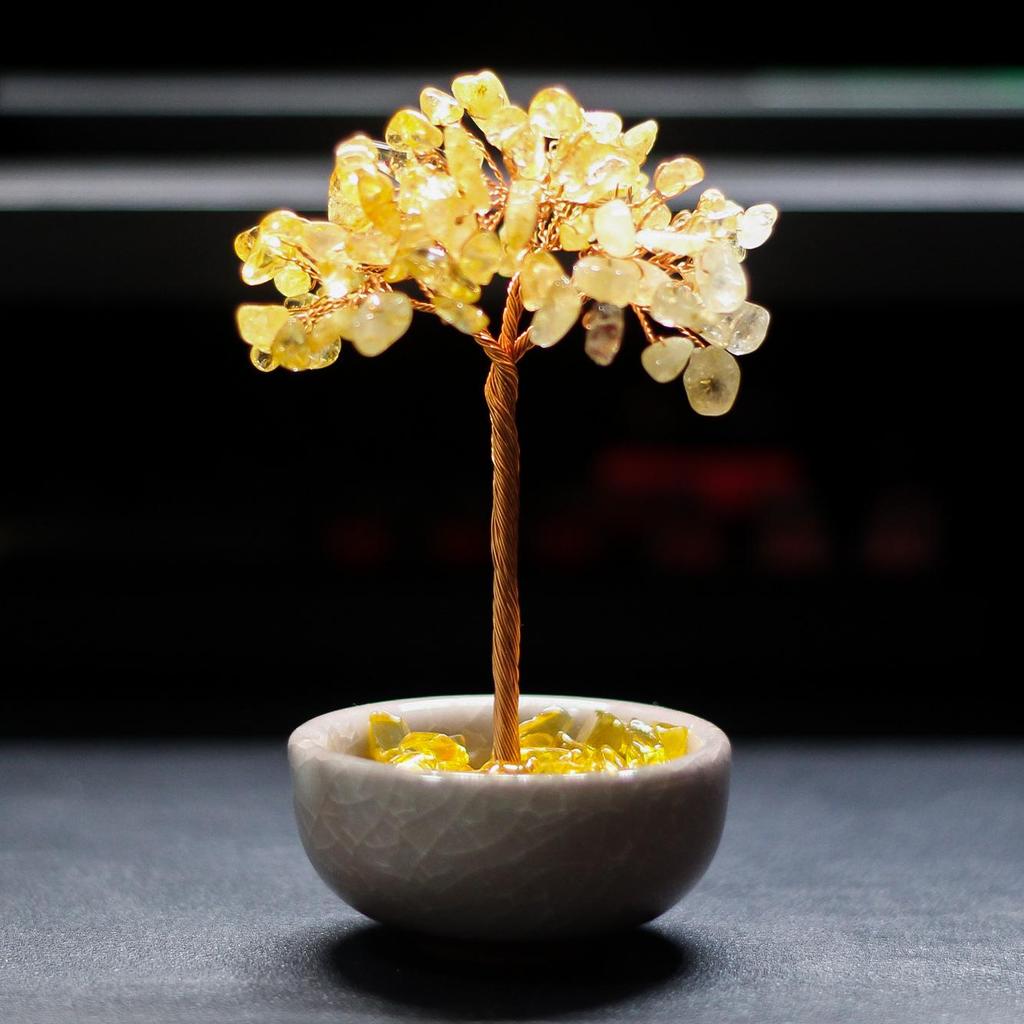Bestselling Yellow Crystal Tree Teacup Coaster Ornament for Home or Office Decor