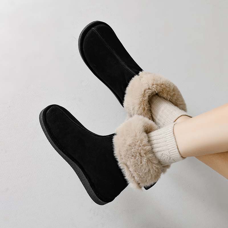 Krazing Pot Cow Suede Nubuck Fur Winter Shoes Snow Boots Women Slip on Keep Warm Lace Up European Design Ankle Boots