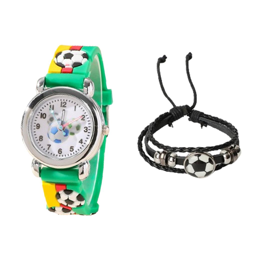 1pc/2pcs-Fashionable Cartoon Football Children's Quartz Watch, Watch Bracelet, Box Set, Ideal Choice for Gift Giving