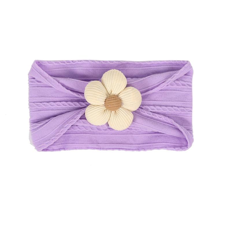 Children's Nylon Headband with Handmade Flowers - Wide, High Elasticity, Soft Jacquard Fabric