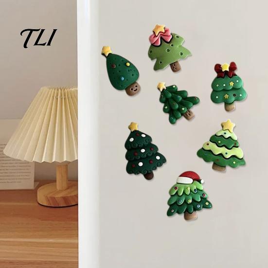Metal Surface Magnets 7Pcs/Set Mini Christmas Tree Refrigerator Magnet, Xmas Shape New Year Party Decorations Fridge Decorative Magnet for Whiteboard