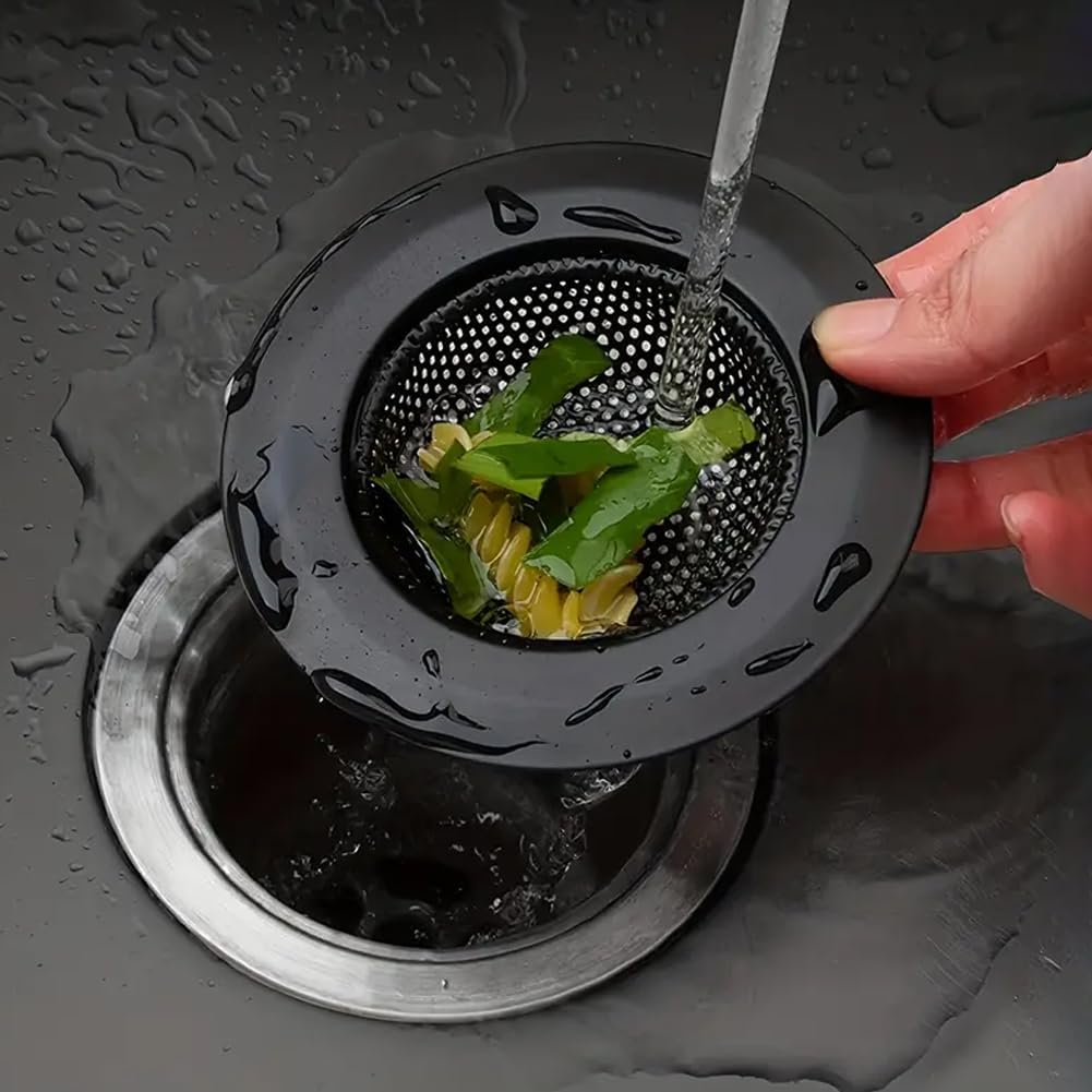 2 Pack - Black Kitchen Sink Strainer, Stainless Steel, Anti-Clogging, Large Wide Rim 4.5 Inch Diameter,Black