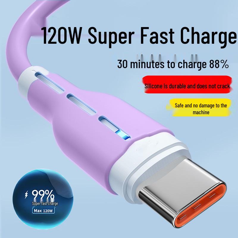 Silicone 120W Super Fast 6A Type-C Charging Cable for Huawei Honor