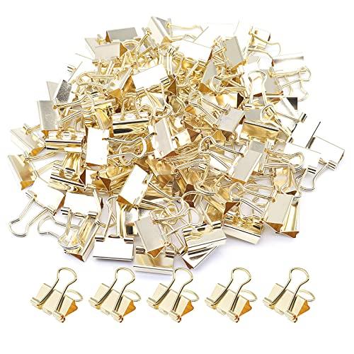 Goldfarbene Mini-Ordnerklammer 15mm Kleine Büroklammer Halter für Rechnungen Universal für Zuhause, Schule und Büro 100 Stück