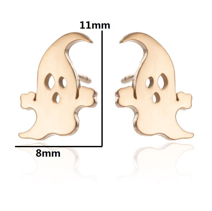 Retro Halloween Pumpkin & Ghost Stud Earrings - Stainless Steel, Cute Gift for Women & Best Friend