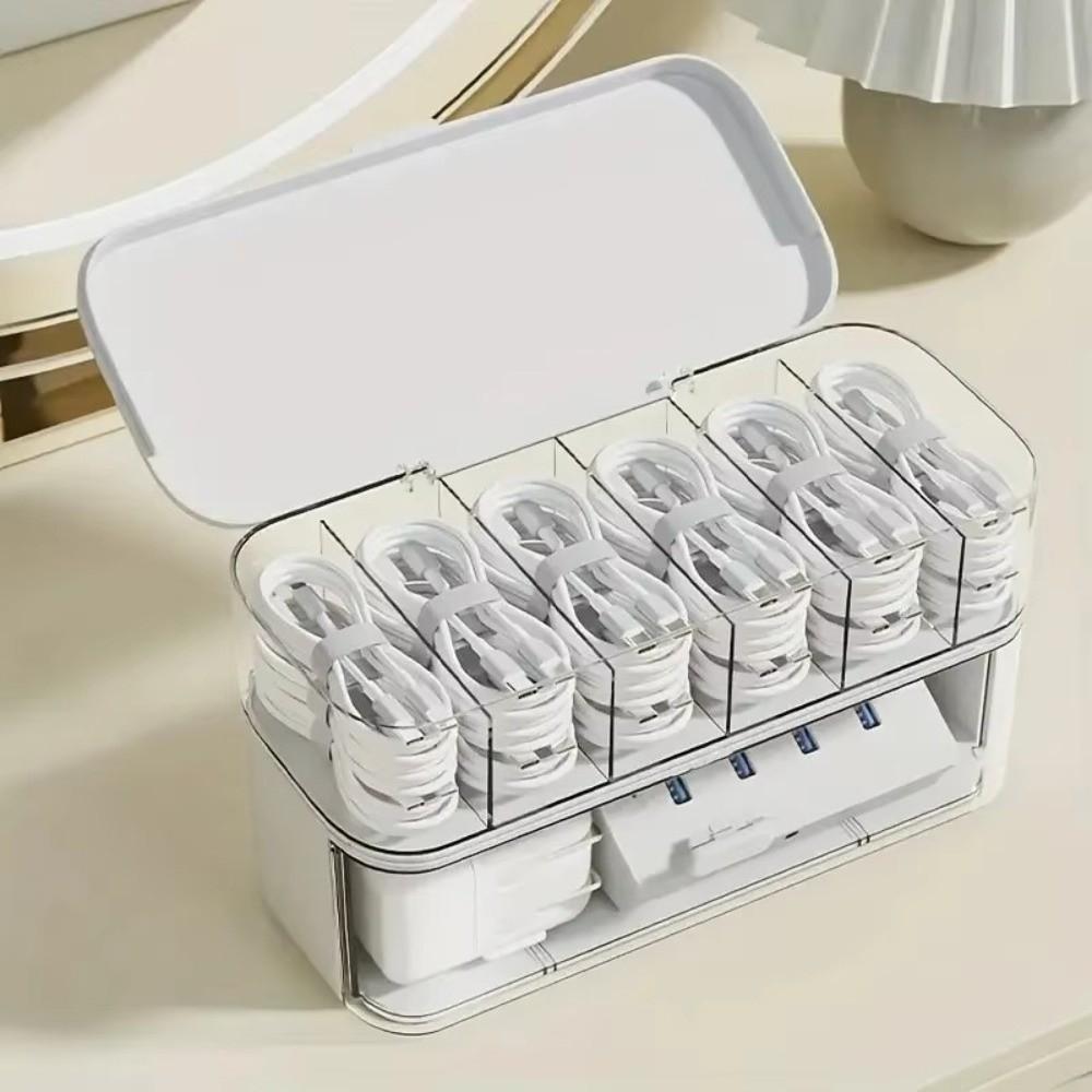 Multi-Purpose Desktop Cable Organizer Box Transparent Charger Storage Solution Cord Storage Box