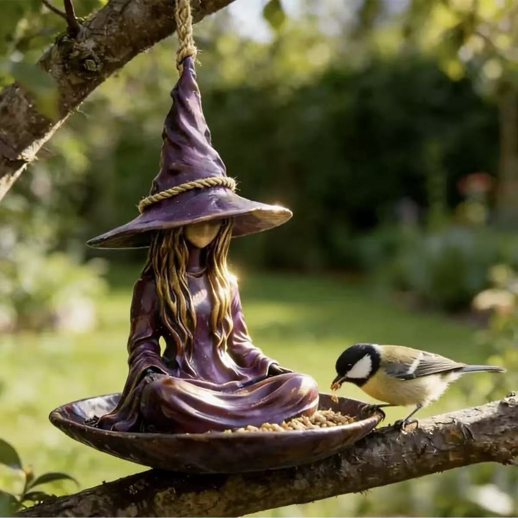 Witch Bird Feeder Resin Garden Decor With Hanging Design For Outdoor Use